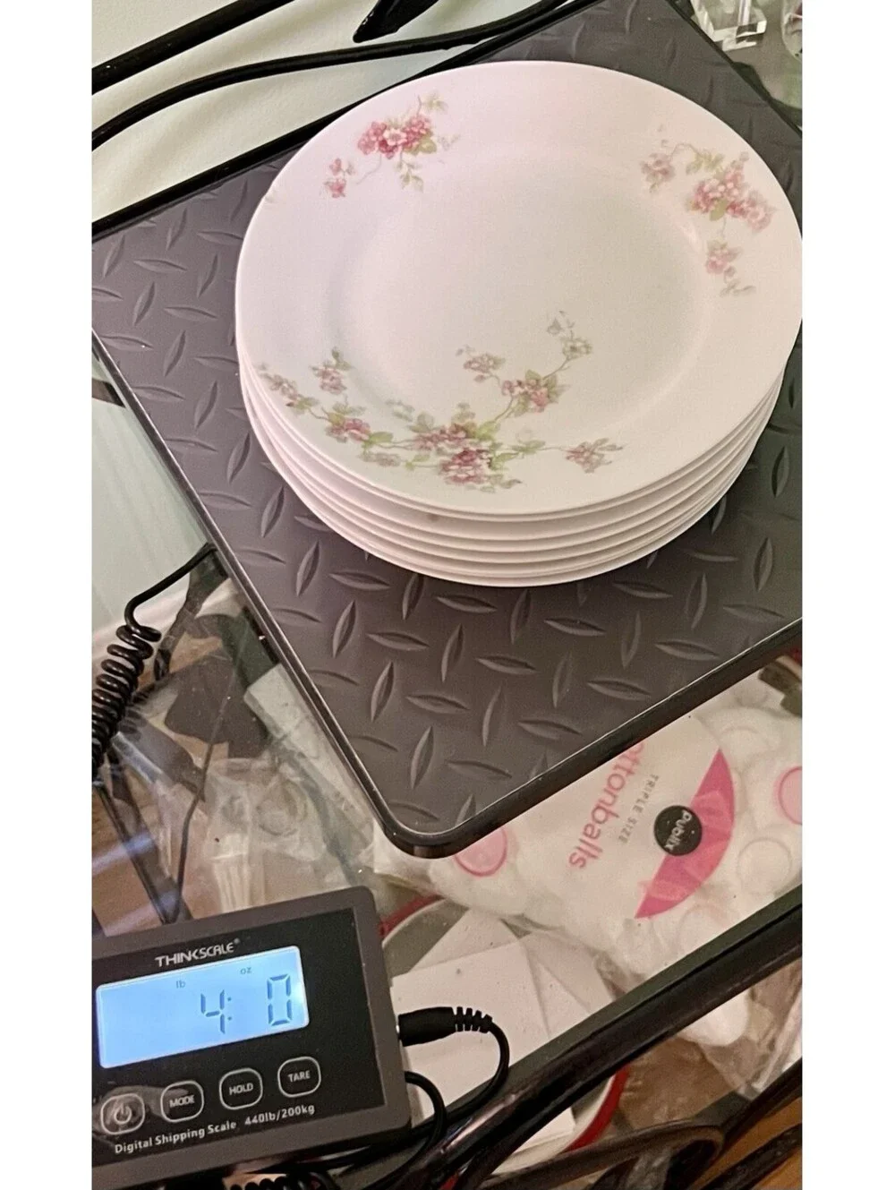 O&EG Royal Austria 1900s Pink Floral Porcelain Set of 8 Salad Luncheon Plates 8”